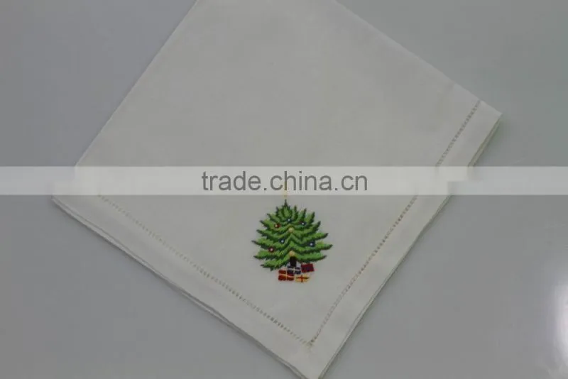 Luxurious 100% cotton embroidered table napkins with hemstitch, set of 6, various designs