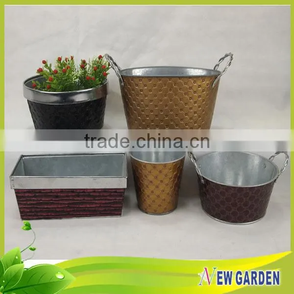 Handicraft home decor display leather and metal indoor hanging flower pots