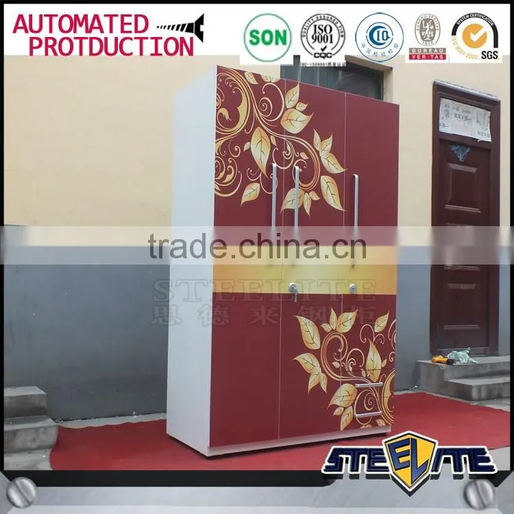 Indian bedroom wardrobe designs 3 door steel wardrobe cabinet with lock