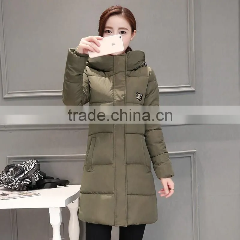 Korean women long hooded cotton padded jacket slim down jackets women 2016 winter coat