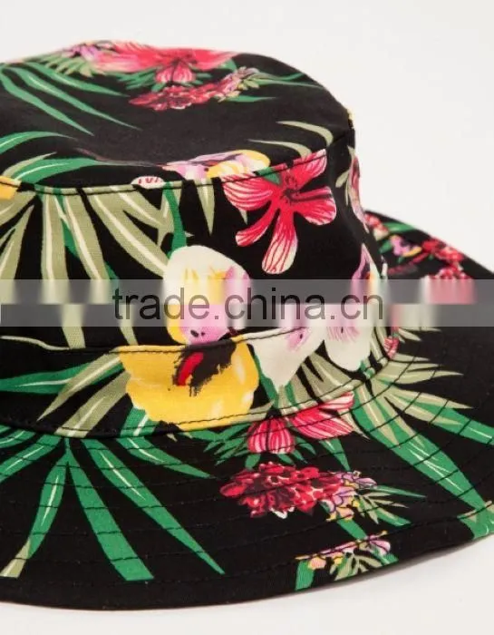High quality fishing folding floral cotton custom print pattern bucket hat