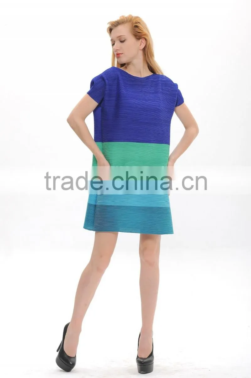 Ladies multi rainbow color wrinkle loose new model dress