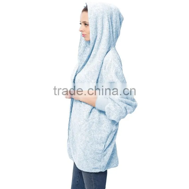 2016 Spring Fashion Oversized Fleece Cardigan Women Two-Tone Open Front Shrug Cardigan polar jacket With Hood And Pocket