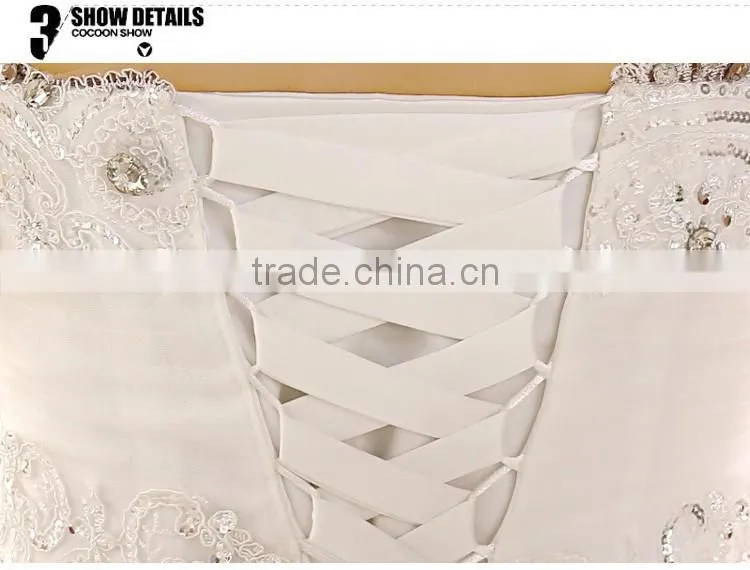 Strapless white gown korean style dropped lace wedding dress patterns