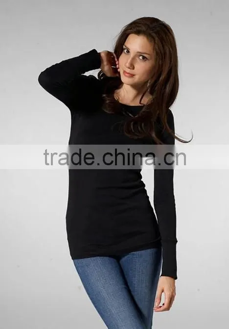 Modal Long Sleeve Raw Edges Band Crew For Women
