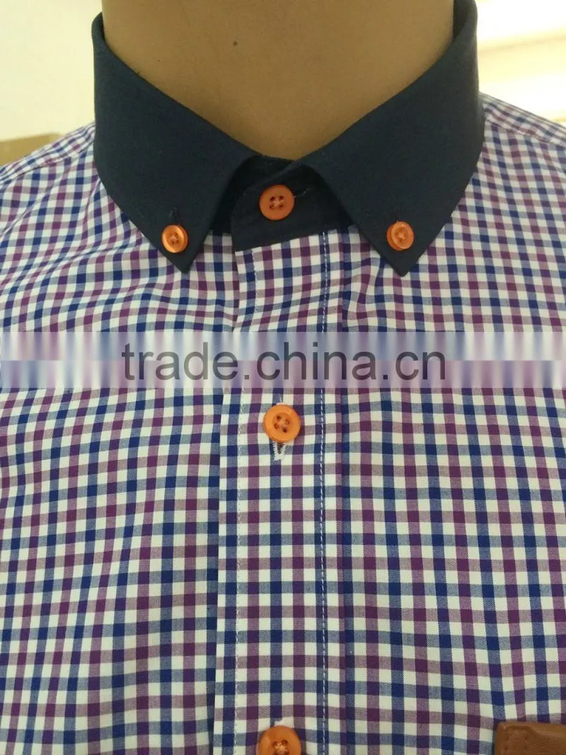 leather pocket on left check checked men's casual shirt in latest design