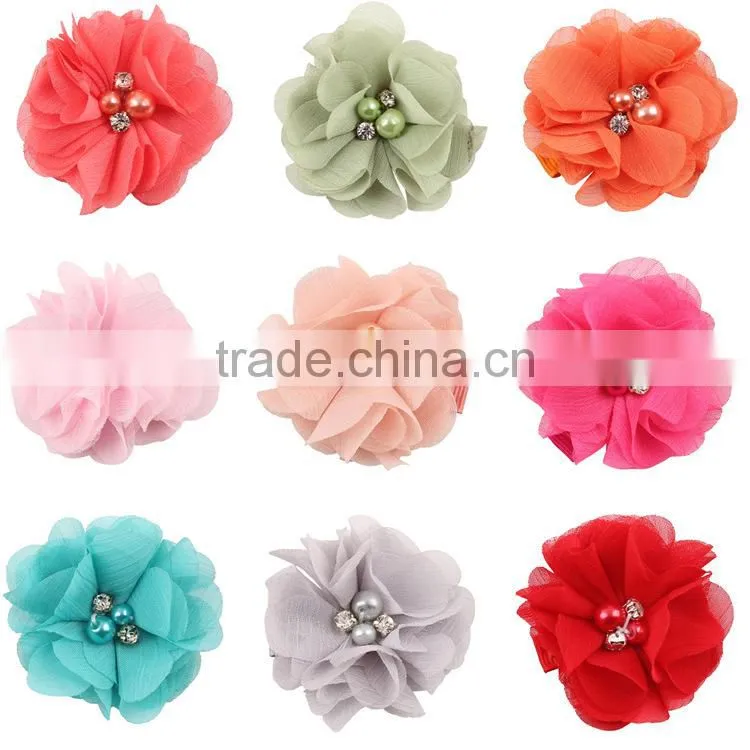 Handmade Pearl Rhinestone Flower hairpin and selling foreign trade for the 18 color optional Clip Flower