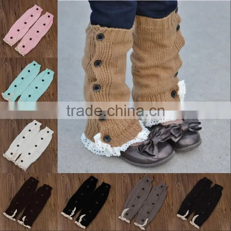 Women Socks Knitted Boot Cuffs Button Leg Warmers Crochet Lace Trim