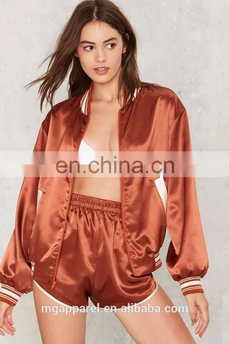 China clothing manufacturer custom lady embroidered bomber jacket