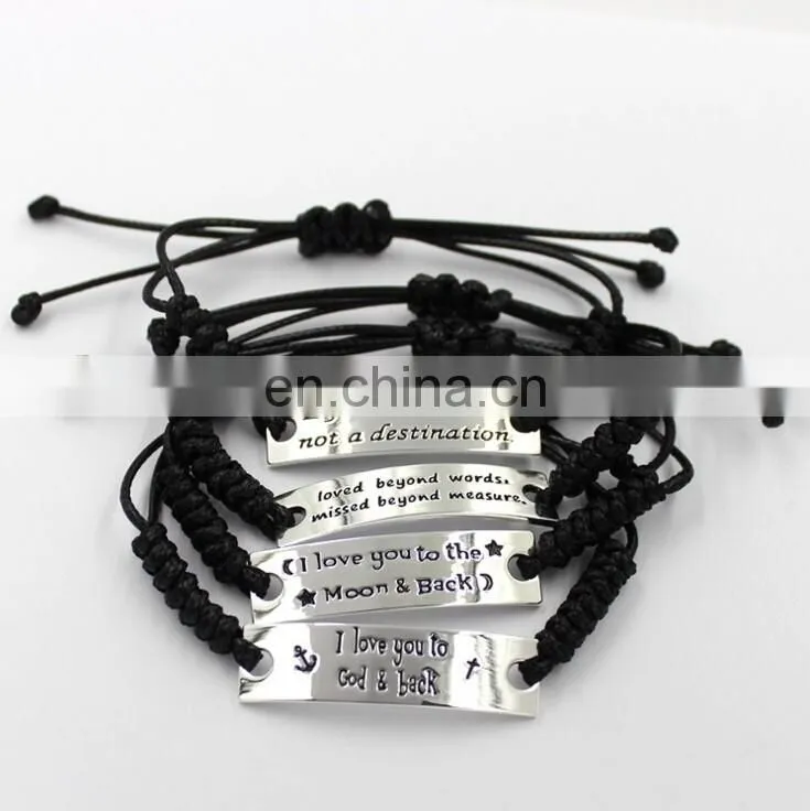 High quality stainless steel jewelry fashion bracelet customerized engrave messages leather bracelet