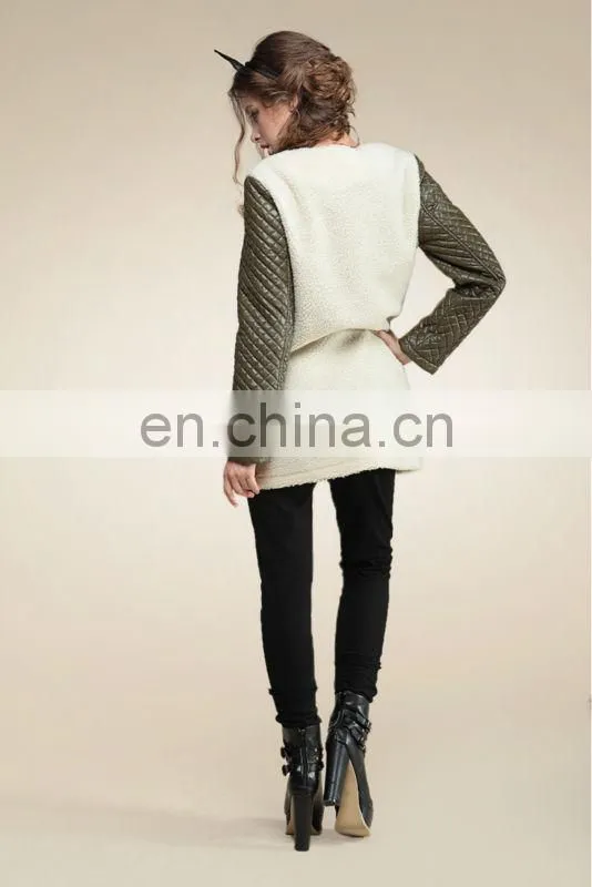 European style white lambs wool splicing ladies coat design