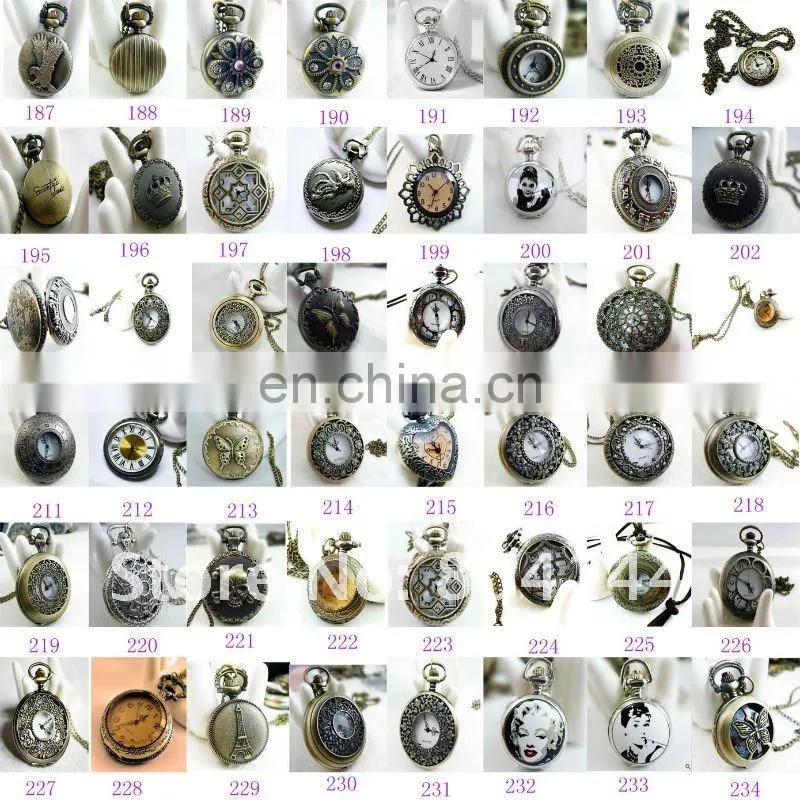 W211 wholesale Antique brass bronze pocket watch chain charm pendant watch necklace nickel free lead free