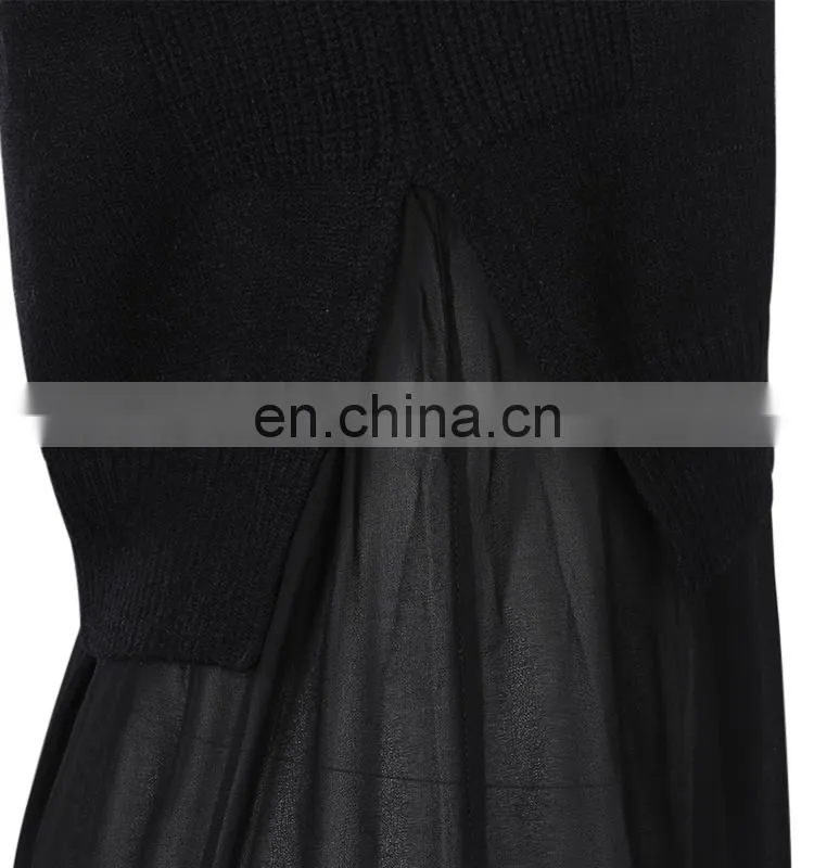 knitwear manufacturer cashmere wool sweater splicing chiffon long frog dress