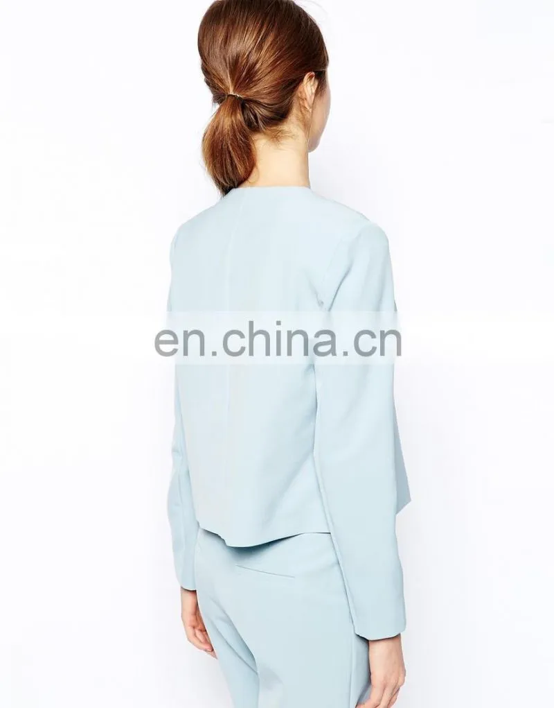 2015 Latest fashion from china high quality women coat , Short light blue suit jacket