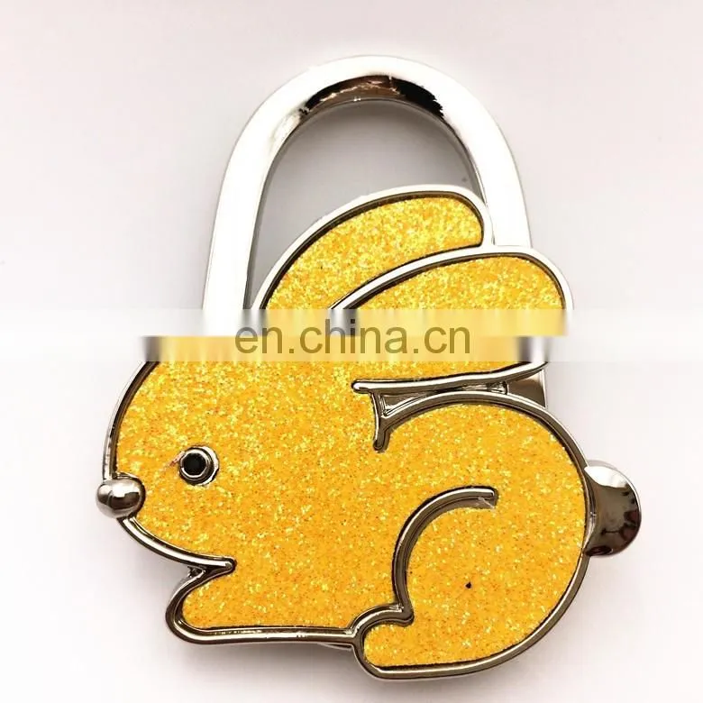 Wholesale rabbit shape foldable purse hanger/ bag hook with glitter