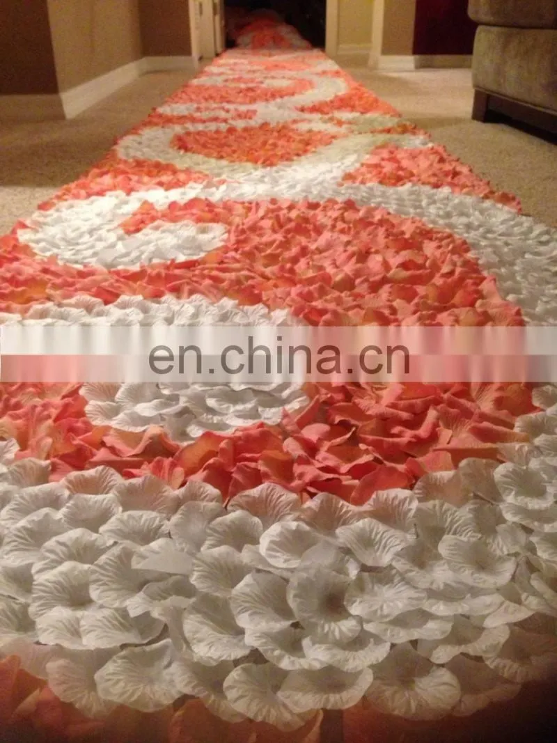 Coral & White Silk Rose Petal Swirl Aisle Runner
