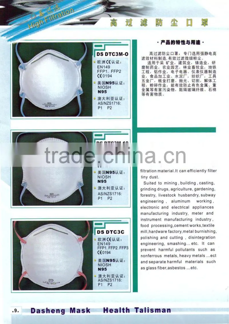 high filtration dust masks with exhalation valve N95