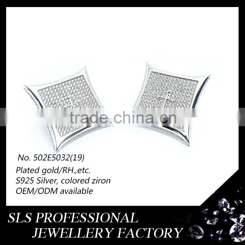 2015 Fashion American 925 sterling silver jewelry micro pave cz cross inside stud earrings