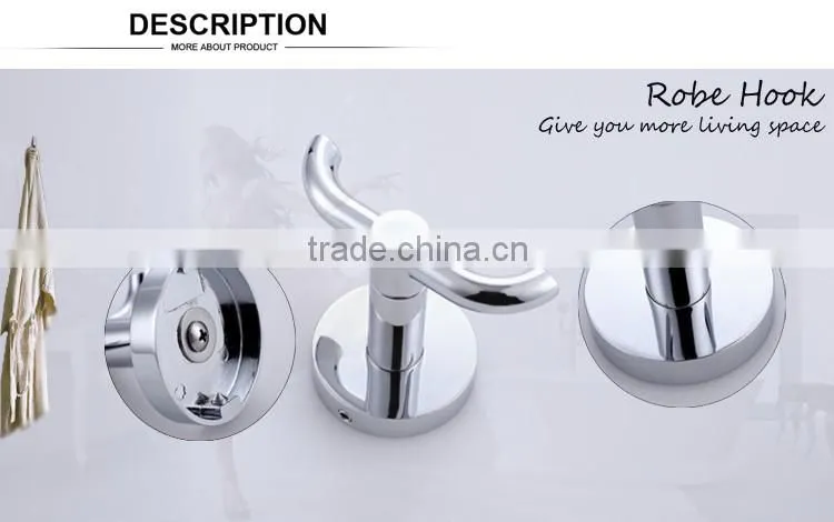Hot Selling Bathroom Double Prong Robe and Towel Hook, Chrome Solid Brass