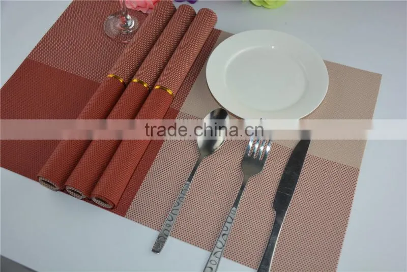 2015 New Arrival light color red with leige Placemat Fashion Adiabatic PVC Strip Weave Table Mat