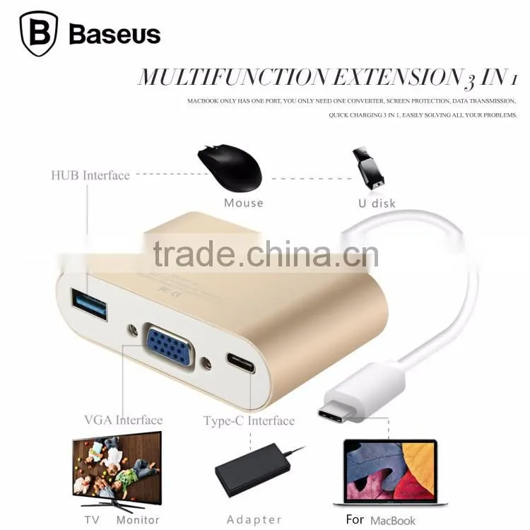 Fashion Baseus 2A 155mm Type-C Aluminum Alloy USB Data Cable To VGA HUB Adapter For TV Game Box Compute TB-0402
