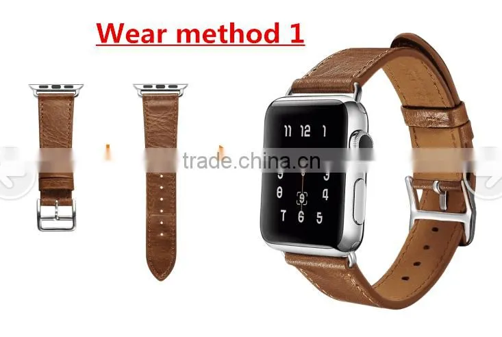 ICARER Double bukle Genuine Leather Watch Band For 38mm Apple Watch Bracelet with 3 Wear Method with watchband connector MT-4831