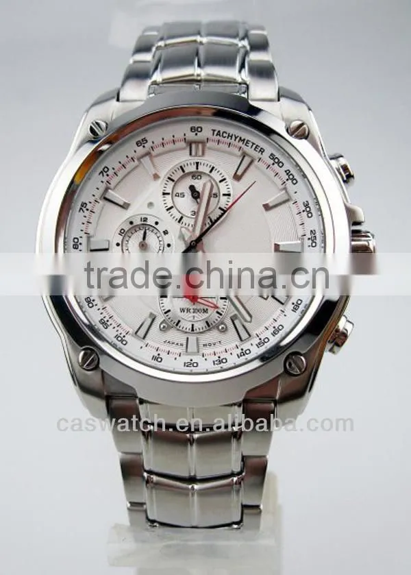 Classic mens stainless steel big case watch 5ATM water resistant chronograph watch