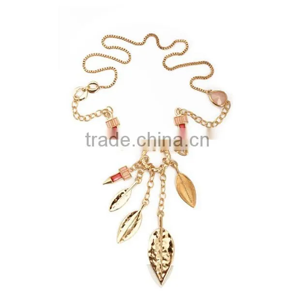 gold blossom leaf long pendant necklace