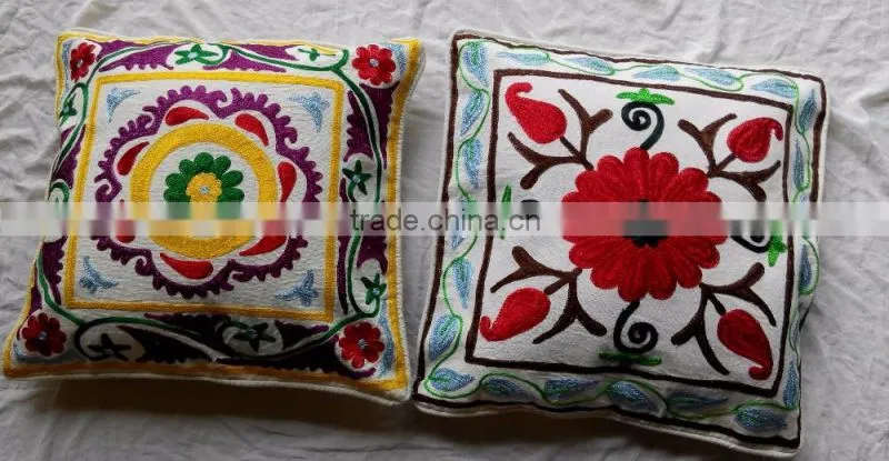 100% cotton colorful suzani hand embroidery cushion covers pillow covers