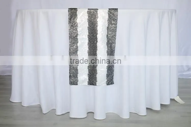 100%Polyester black stripe sequin table runner cheap table runners