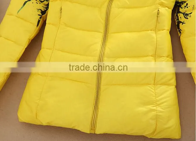 New Women's coats fur collar short down jacket printed cotton women's coat