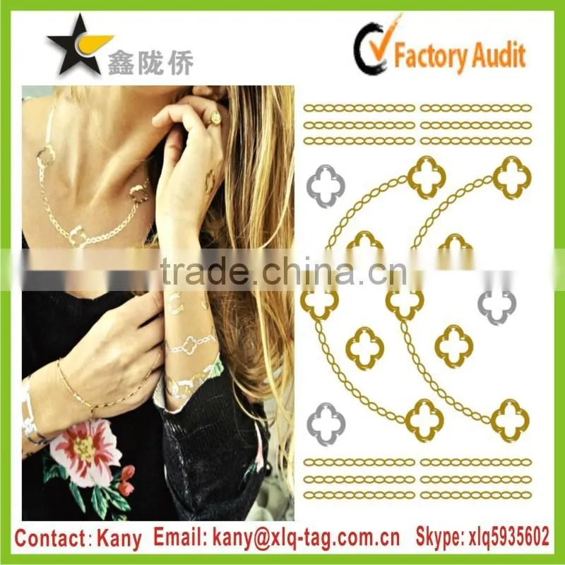 2015 fashion jewelry metallic temporary gold foil tattoo sticker
