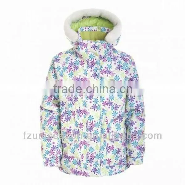 2013 kids fur hooded ski jacket