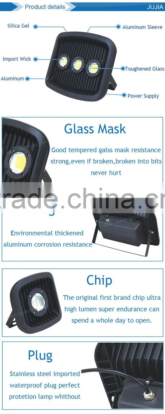 Aluminum Lamp Body Material and LED Light cob 30 watt led flood light
