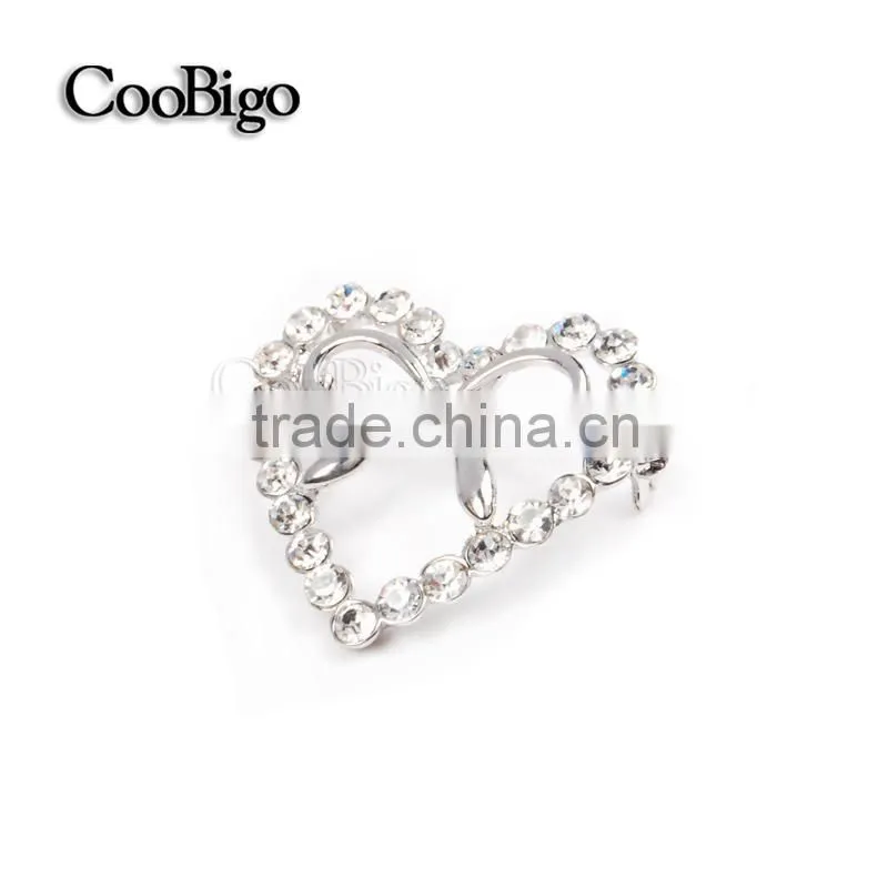 Fashion Jewelry Rhinestone Silver Heart Bowknot Brooch Lady Girls Dresses Hijab Scarf Party Gift Apparel Promotion Accessories