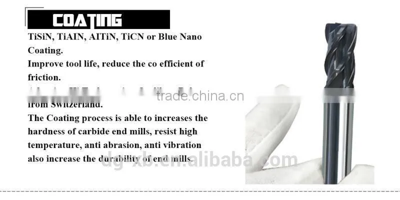Solid Carbide standard size end mills with corner radius, carbide cnc cutting