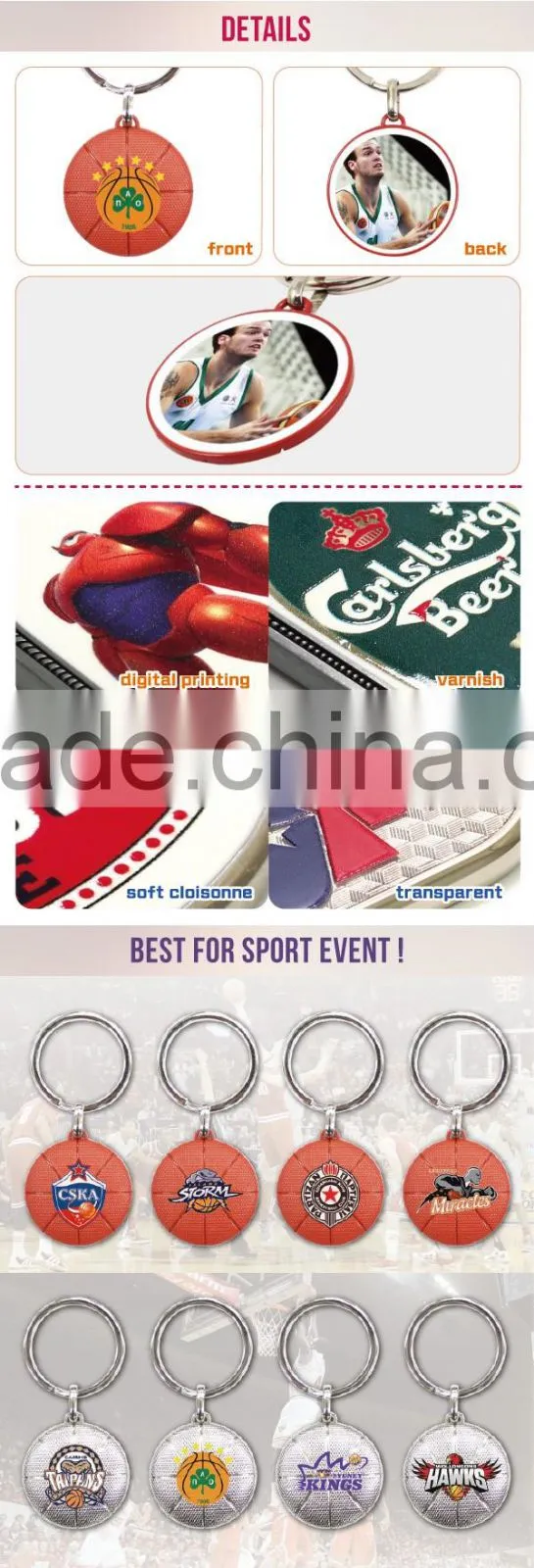 Wholesale bulk metal two sided basketball personalized key ring