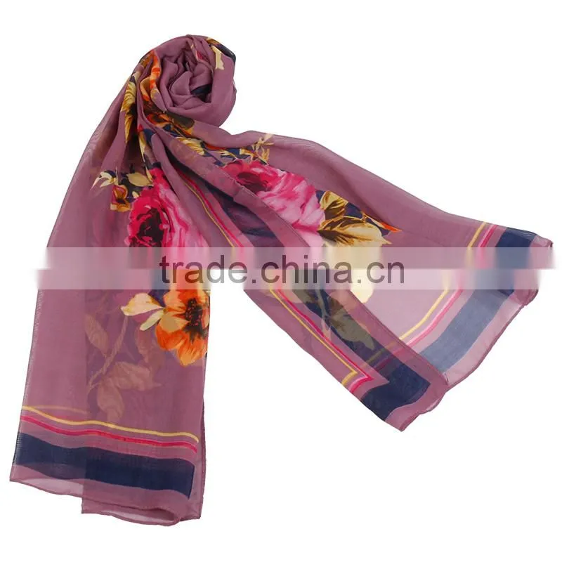 Simple And Big Flower print Hot Sale Whole Sale Chiffon Scarf In stock