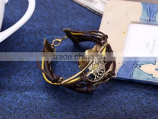 NEW Infinity Peace bird wings Friendship Leather Charm Bracelet