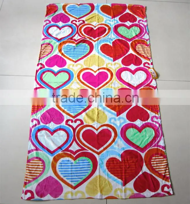 Full screen printed heart design girl beach towel blanket