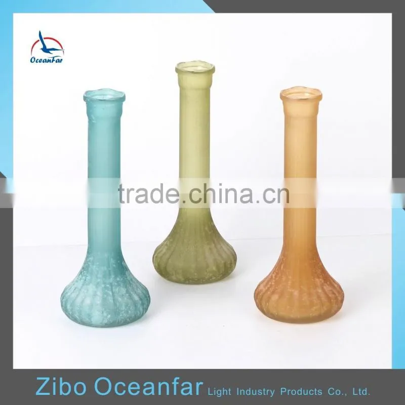 Good Quality Antique Long Neck Glass Vase Frosted Coloured Glass Vase