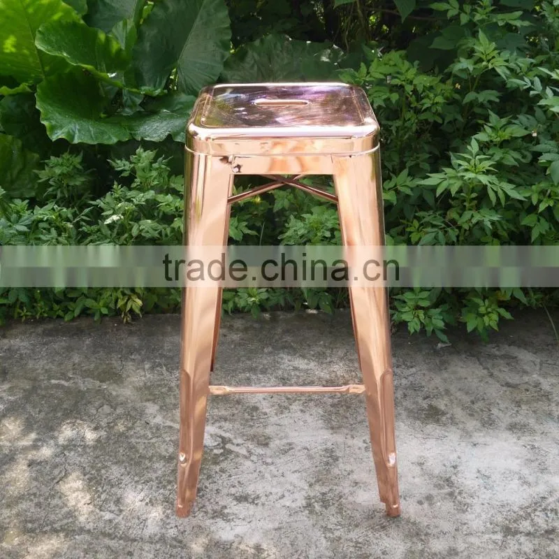 Vintage French Style Rose Gold Industrial Outdoor Metal Bar Stools