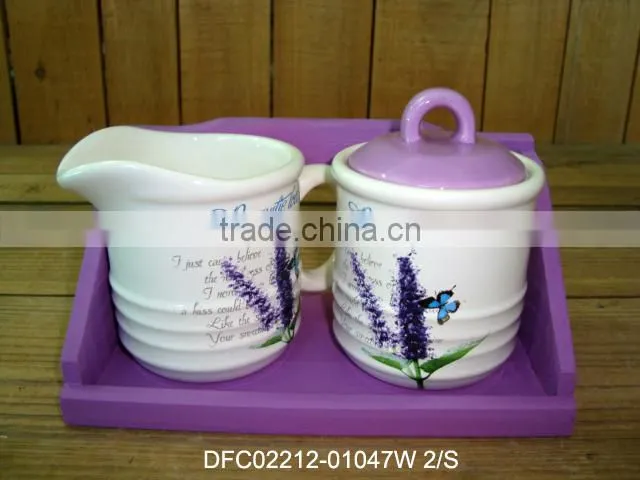 Good Quality Ceramic Creamer Set with Wood Stand