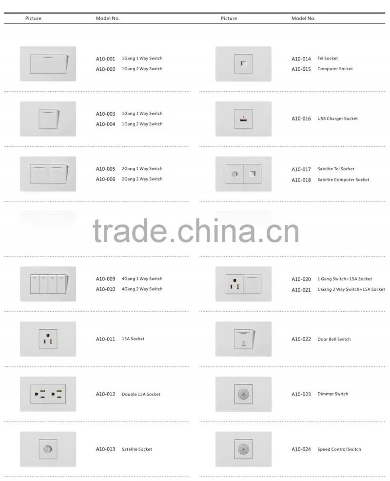 Special PC Material White Color 1 gang 1 way Wall Switch And Socket