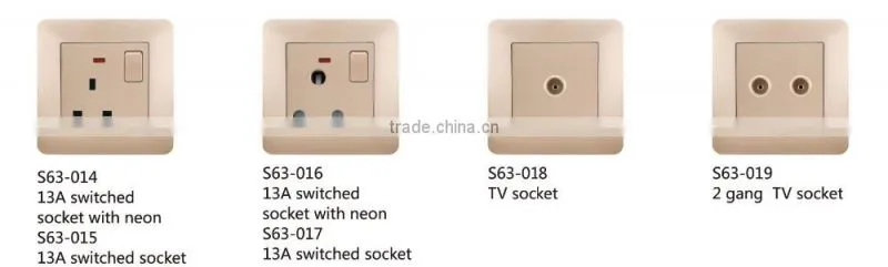 Aluminum brush Panel South African standard swithed socket with neon