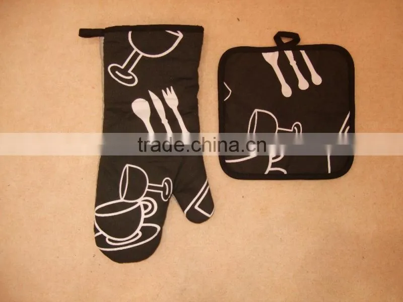 pigment printing pot holder set cotton material kitchen set newspaper style glove set