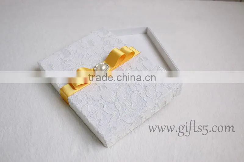 White lace fabric wedding invitation card box