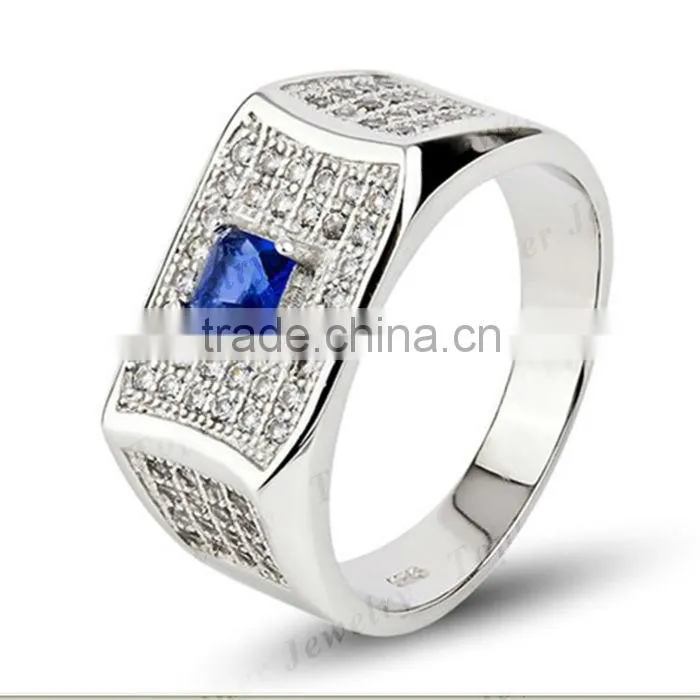 Hot sale silver men ring 925 Sterling Silver Created Sapphire Men Ring