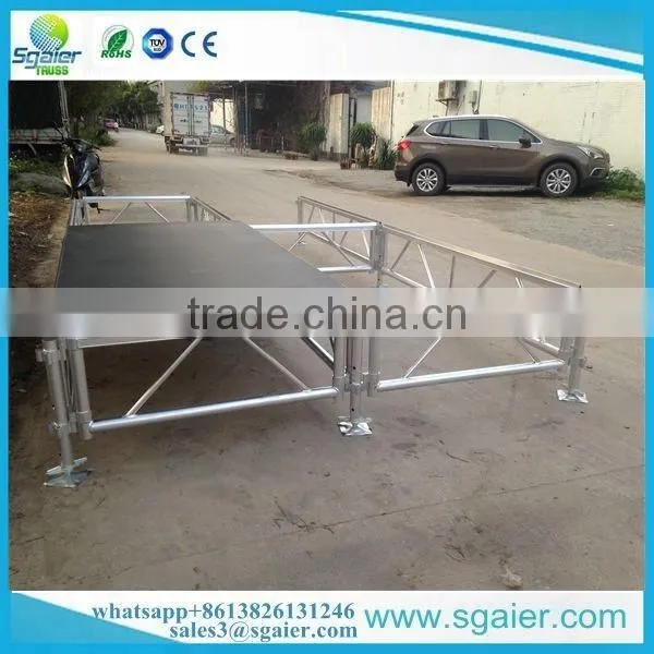 Low cost black platform 4ft by 8ft aluminum portable stage with guardrail