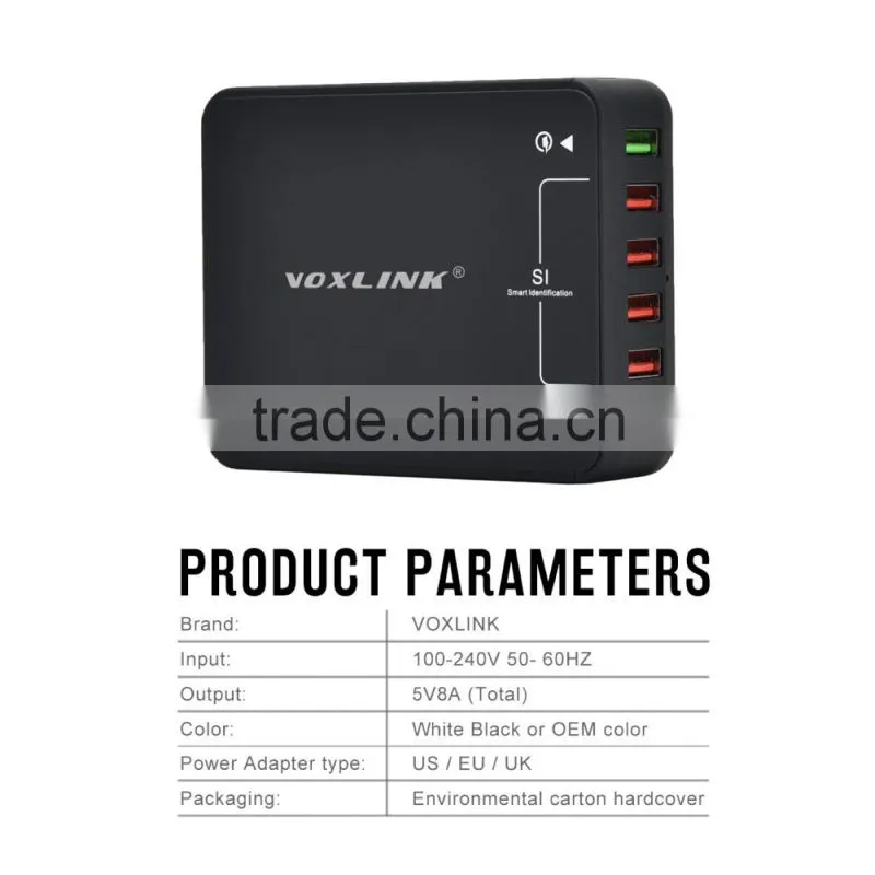 VOXLINK fast charging 40W 5V 8A Quick charge 3.0 + usb type c charger adapter with 4 usb ports(US/UK/EU optional))